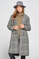 Wool Grey Plaid Long Coat (Curvy)
