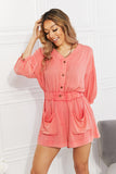 Pay It Cool Three-Quarter Sleeve Romper in Coral