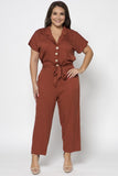 Collard Rust Button Front Jumpsuit