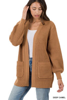 Waffle Open Cardigan - Deep Caramel (PLUS)