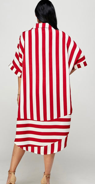 Made you look Stripe MIDI Dress in Red/White