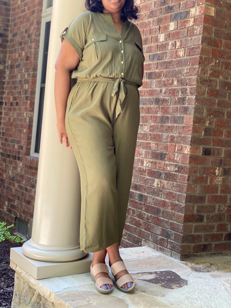 Cuff Sleeve Button Front Jumpsuit